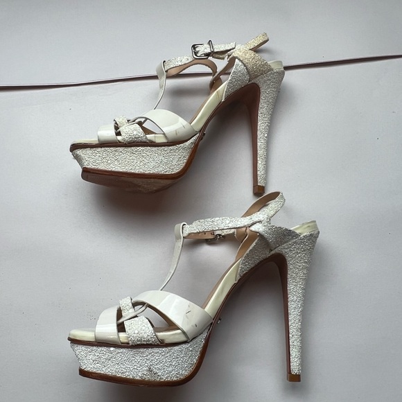 Schutz White Embellished Patform Heeled Sandals Size 7 - Picture 2 of 7